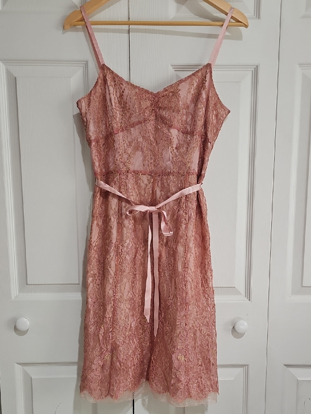 🌷 Ann Taylor Petites Lace Dress | Blush Pink | Size 8P | Feminine Belted Midi